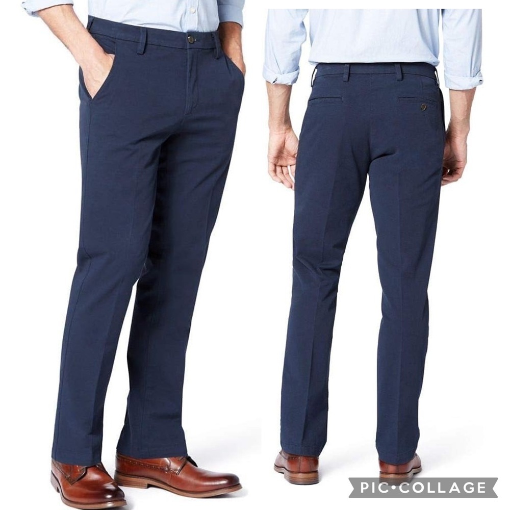 Dockers Size 34x34 Signature Khaki D2 Straight Fit Flat Front Navy Pants